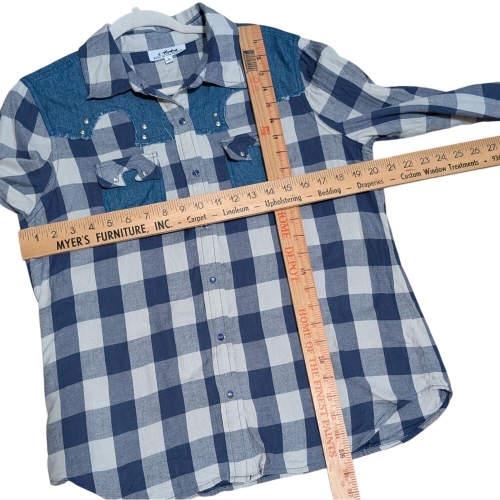 Back in the Saddle pearl snap cotton flannel buffalo check shirt size Medium - Picture 3 of 10